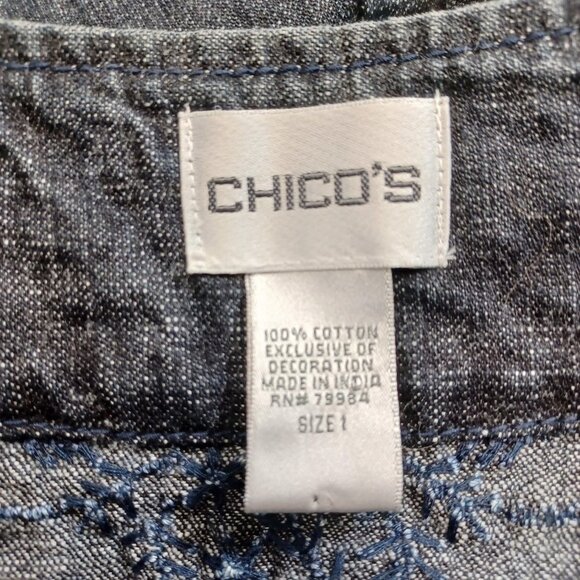 Chicos Denim Jacket Embroidered Blue Jean Open Front Womens Medium - Picture 10 of 12
